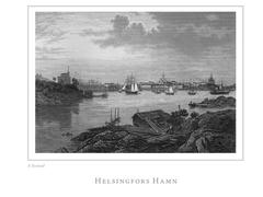 Historic steel engraving of Helsingfors Harbor by Bernhard Reinhold