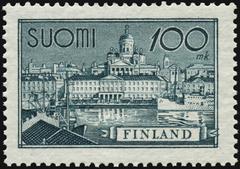 1955 Finnish stamp depicting Helsinki Harbour designed by Signe Hammarsten-Jansson and engraved by Alexander Laurén