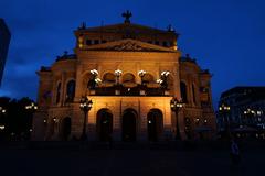 Alte Oper Frankfurt am Main illuminated at blue hour evening