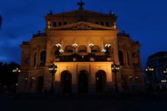 Alte Oper Frankfurt am Main illuminated at blue hour evening