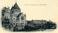 Panoramic historical view of Strasbourg synagogue on Quai Kléber between 1898 and 1940