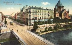 Historical view of Strassburg Kleberstaden district and synagogue in 1918