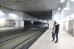 Ploschad Gagarina MCC station platform with passengers and train