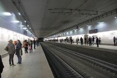 Entrance of Ploschad Gagarina Moscow Central Circle (MCC) station with modern architectural design