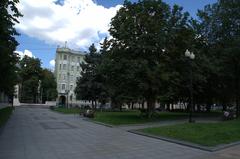 Green area between Nikitskie Vorota Square and the Church of the Great Ascension in Moscow on 31st July 2016, view north