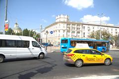 Crowded street in Moscow on 28th of July 2016 with people and vehicles
