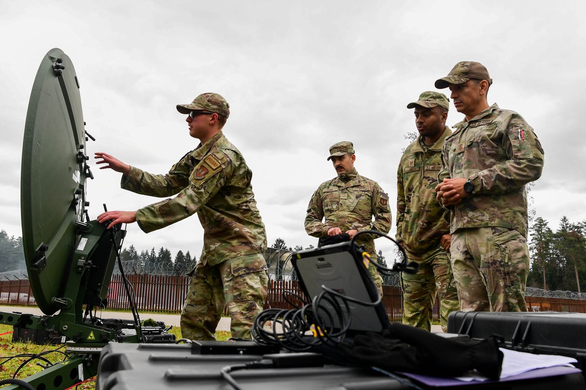 U.S. Air Force personnel of the 31st Fighter Wing and 606th Air Control Squadron conducting Agile Combat Employment procedures during Exercise Fighting Wyvern in Ljubljana, Slovenia