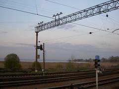 Port construction preparations in Lomonosov with cranes and construction materials