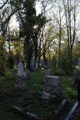 View of Alter Südfriedhof cemetery in Munich with historic tombstones and trees