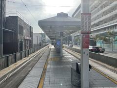 Pico station platform in January 2024 with clear sky and modern shelters