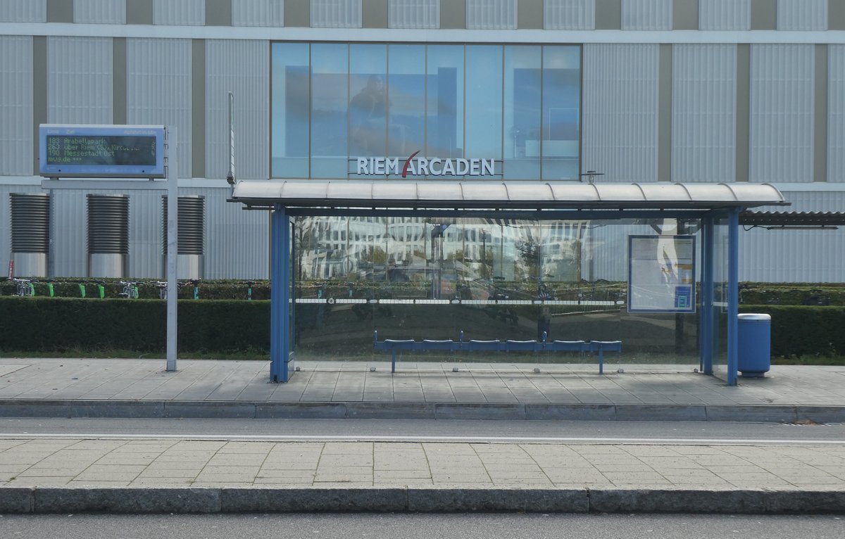 Bus stop Messestadt West near Riem-Arcaden in Munich, Germany