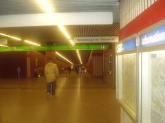 Underground U-Bahn station platform at Stiglmaierplatz in Munich with modern design and lighting