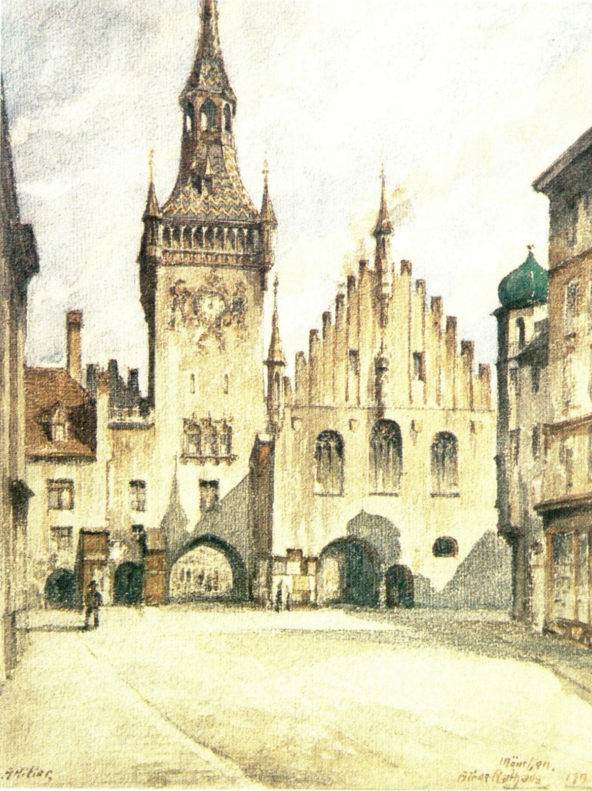 Adolf Hitler in front of Munich Old Town Hall 1913