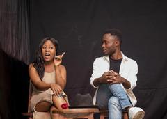 Performers on stage during the show 'Tant qu'on s'aime' at Institut Français in Goma organized by GAARJ youth organization