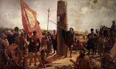 Painting of the Foundation of Buenos Aires showing historical figures and a gathering in 1923