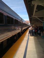 Amtrak Silver Star train arriving at West Palm Beach station from north view