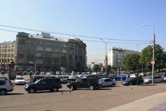 Slavyanskaya Square in Moscow with historic buildings and busy street