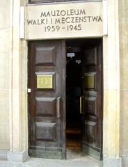Main entrance of the Mausoleum of Struggle and Martyrdom in Warsaw at Szucha Avenue 25