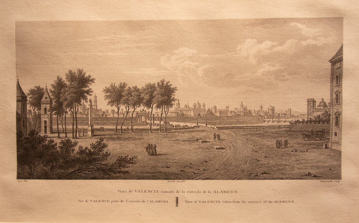 Historical map of Pla del Real de Valencia around 1808 showing the Royal Palace on the right side