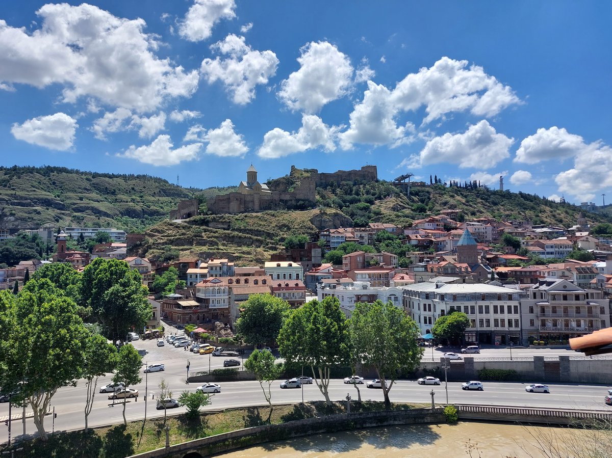 View of Old Tbilisi with junction of Vakhtang Gorgasali and Abano Streets and Narikala fortress in the background