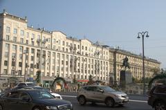 26th of July 2016 in Moscow Tverskaya Square bustling city street with historic buildings and pedestrians
