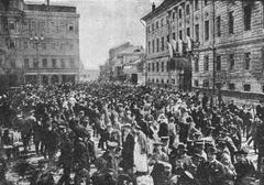Crowd inspecting the site of the bomb thrown at Governor-General F. V. Dubasov assassination attempt