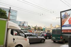 August 2016 in Moscow cityscape with buildings and trees