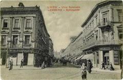 Historic view of Ulica Sykstuska street in Lwów (Lemberg) from Karola Ludwika street
