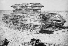 Framework of a dummy tank under construction at Middle East School of Camouflage Western Desert 1942