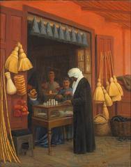 Vintage painting depicting Egyptians in a marketplace
