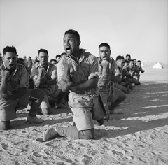 Maori Battalion survivors performing a haka in Helwan, Egypt, 1941