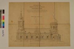Architectural drawing of a military church for 900 lower ranks soldiers, south facade