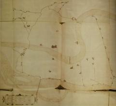 1544 anonymous map of Lyon showing major monuments with north oriented to the right
