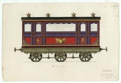 Technical drawing of royal carriage side elevation by Gabriele Capello with coat of arms