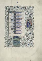 Illuminated medieval manuscript page from Heures à l'usage de Paris