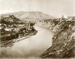 Panoramic view of Tiflis city from Avlabari district showing historic buildings and the 18th century Armenian Church of the Red Gospel