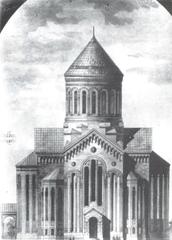 Western facade of Armenian Budagov church in Baku showing detailed architecture