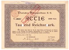1899 share certificate of Deutsches Schauspielhaus AG, Hamburg