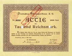 Founder share certificate of Deutsches Schauspielhaus AG issued in 1899