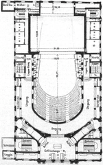 Architectural floor plan of the Deutsches Schauspielhaus first upper floor and first balcony from 1901