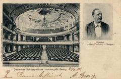 Historical postcard of Deutsches Schauspielhaus in Hamburg with Director Alfred von Berger