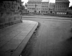 Lava lumps on side street near Althingi Icelandic parliament after 1949 NATO riot