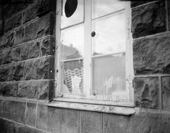 Broken window at Althingi, Icelandic parliament, after 1949 NATO protests