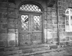 Althingi doors with broken window glass after 1949 riot