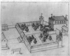 Catholic church with walled courtyard garden in Beijing