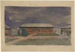 Traditional house with paper windows and Mongol hut in the front yard