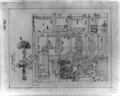 Bird's-eye view drawing of a nobleman's residential compound in Beijing with Chinese characters
