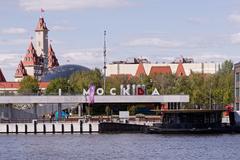 Moscow South River Terminal building and quay on a sunny day