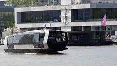 Moscow South River Terminal building and quay in spring