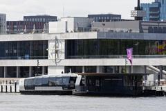 Moscow South River Terminal building and quay on a clear day